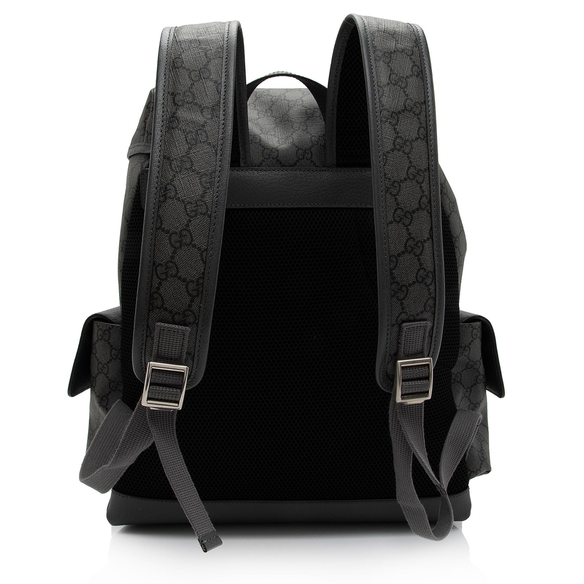Gucci GG Supreme Ophidia Flap Backpack Leather Canvas Nylon Grey Shoulder Bag