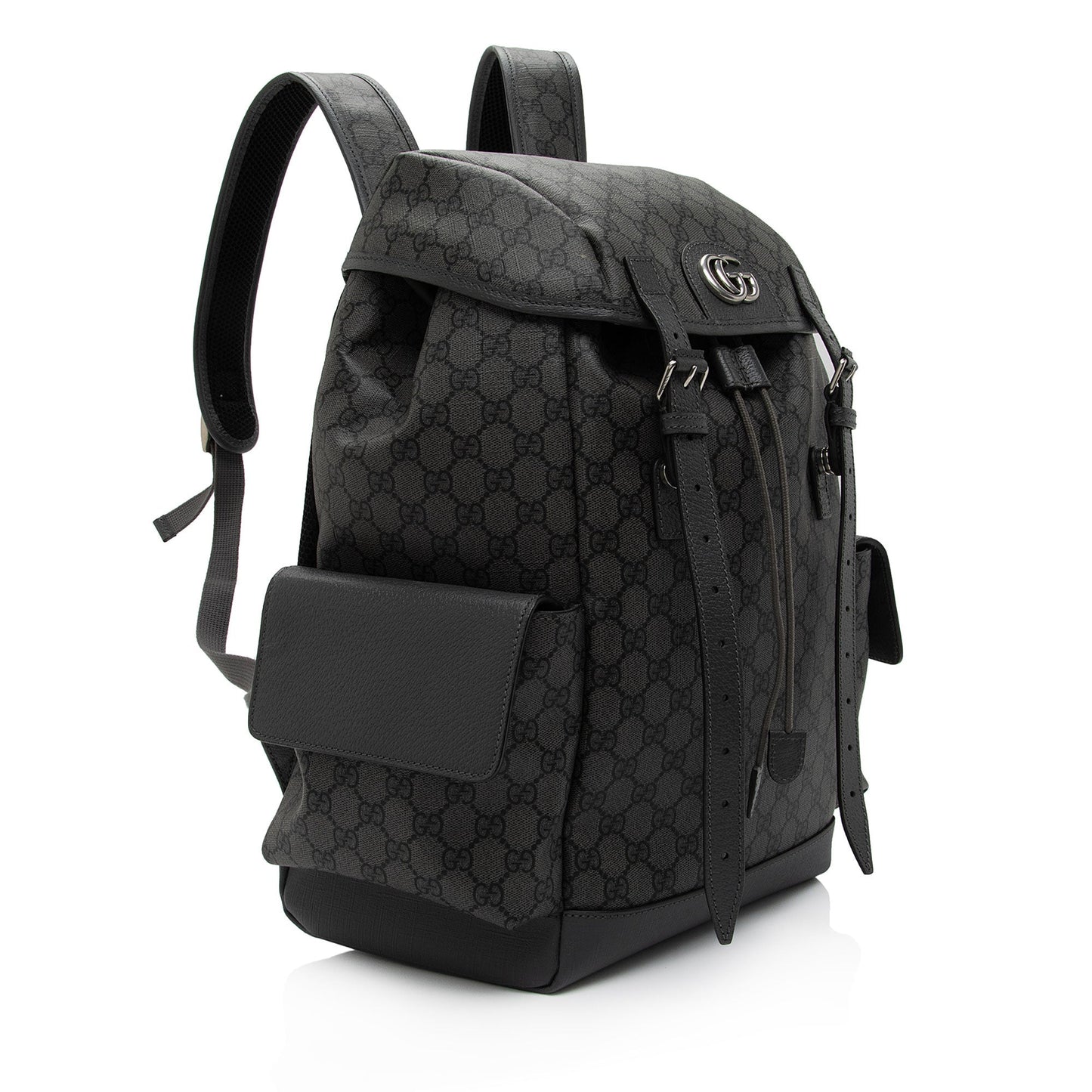 Gucci GG Supreme Ophidia Flap Backpack Leather Canvas Nylon Grey Shoulder Bag