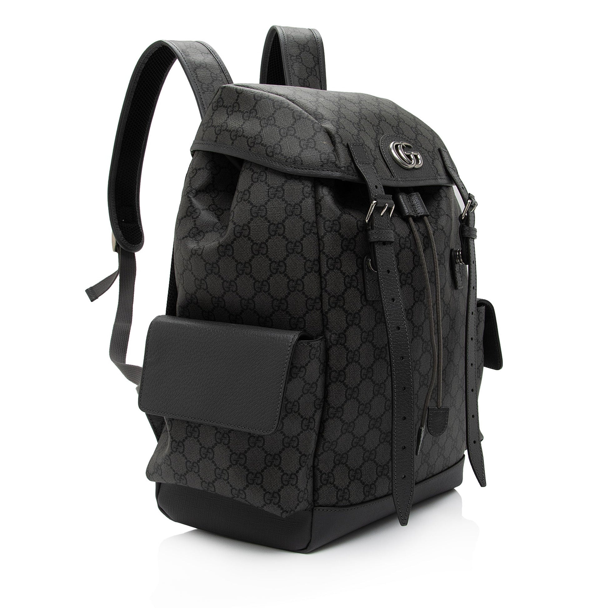 Gucci GG Supreme Ophidia Flap Backpack Leather Canvas Nylon Grey Shoulder Bag