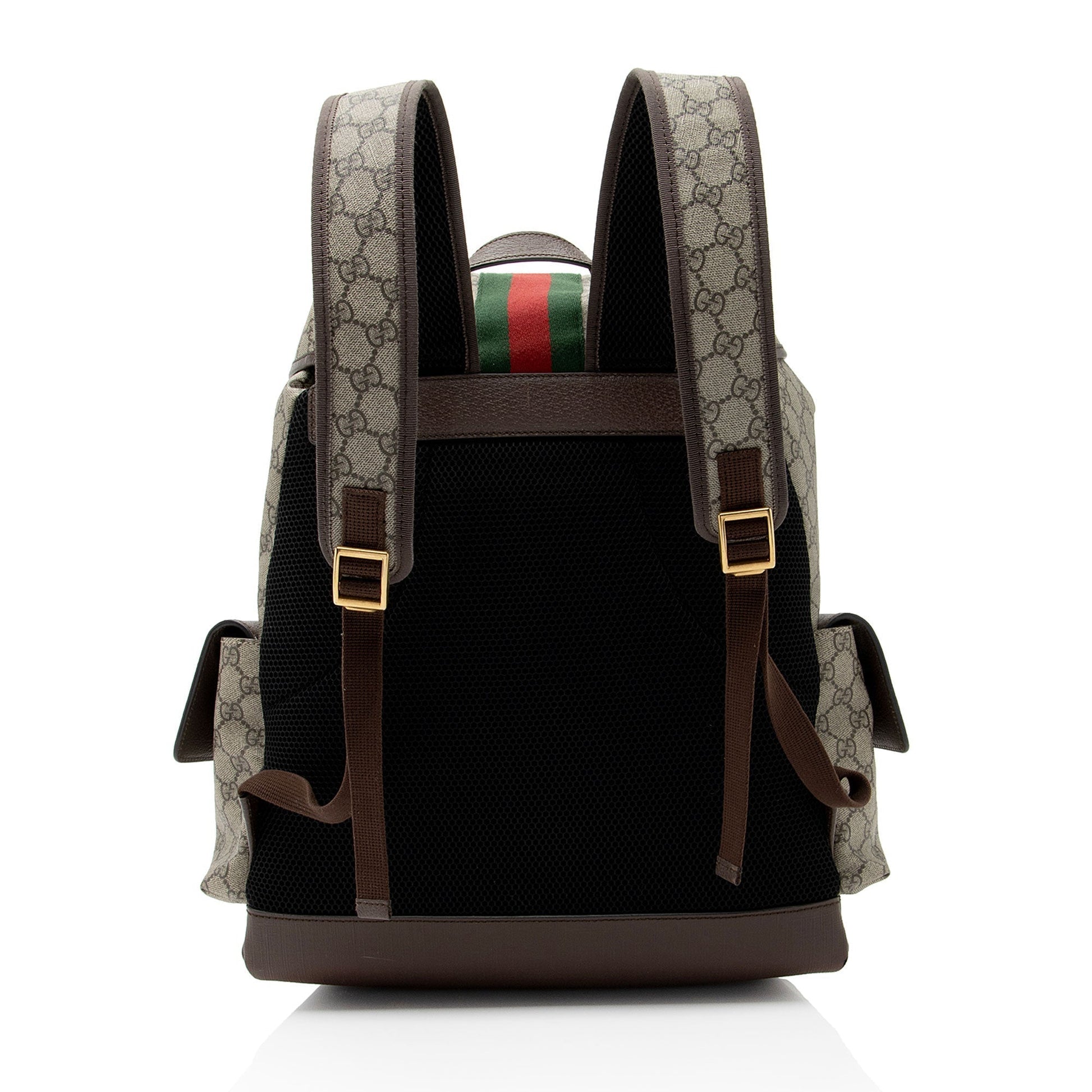 Gucci GG Supreme Ophidia Flap Backpack Leather Canvas Nylon Brown Shoulder Bag