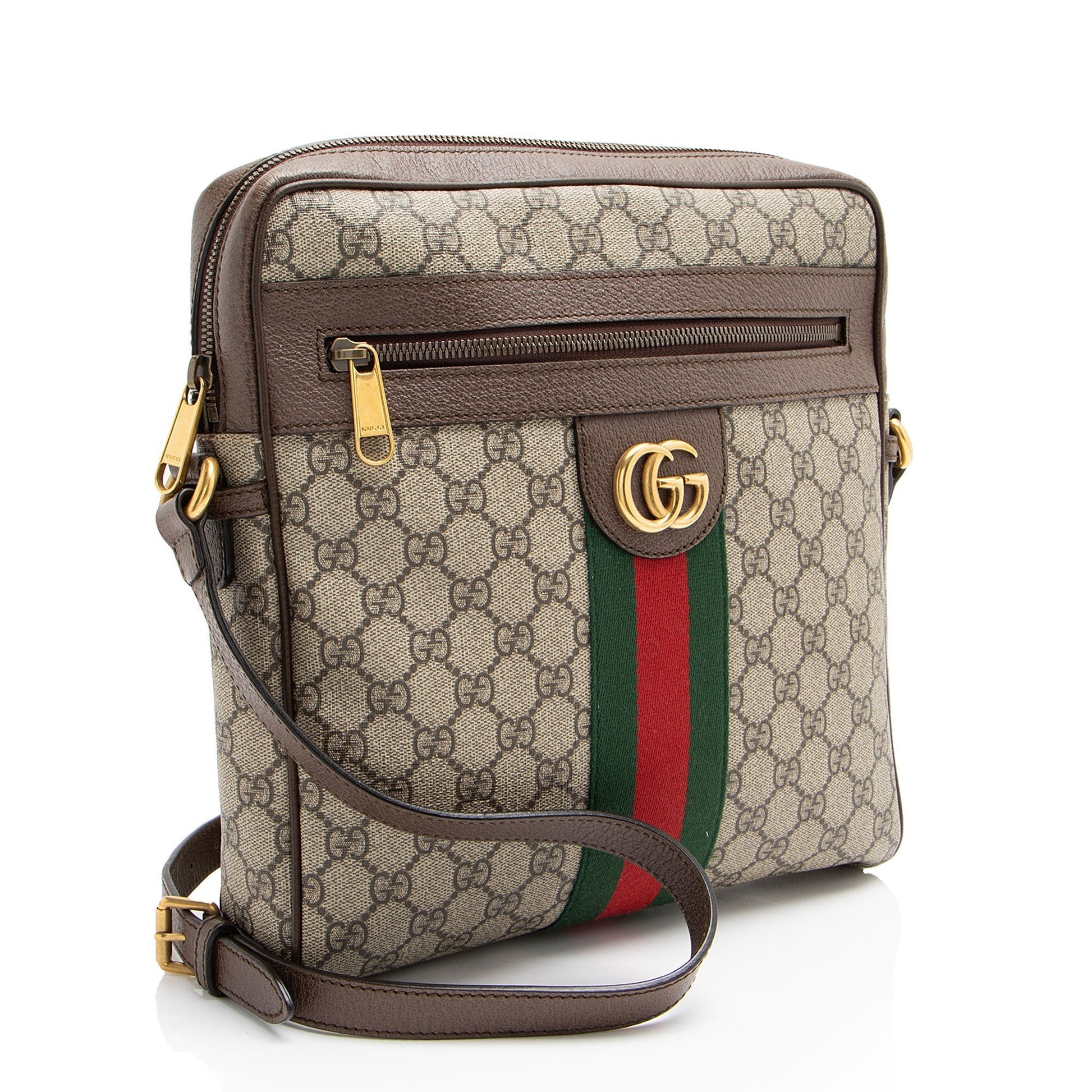 Gucci GG Supreme Ophidia Messenger Leather Canvas Nylon Brown Shoulder Bag Shf 12Cjlp