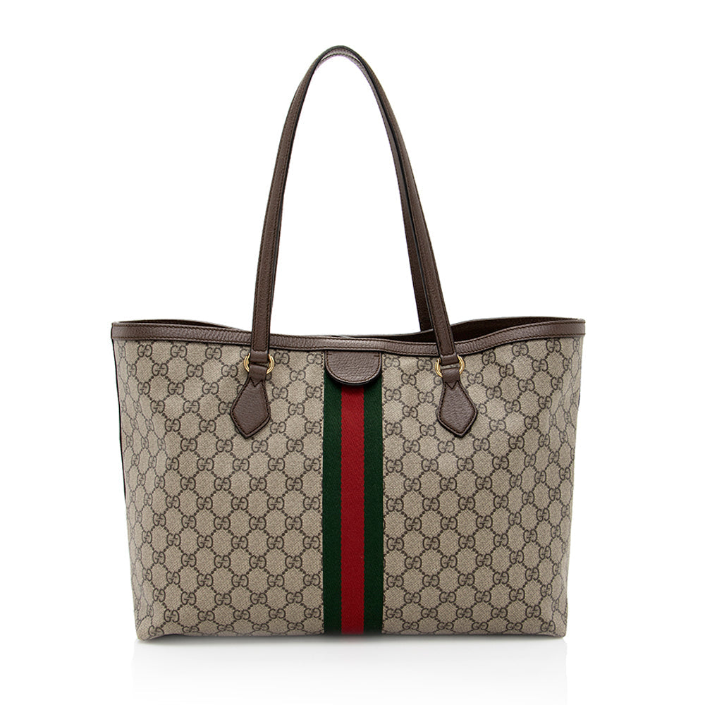 Gucci GG Supreme Ophidia Shopping SHF Leather Canvas Brown Beige Tote Bag