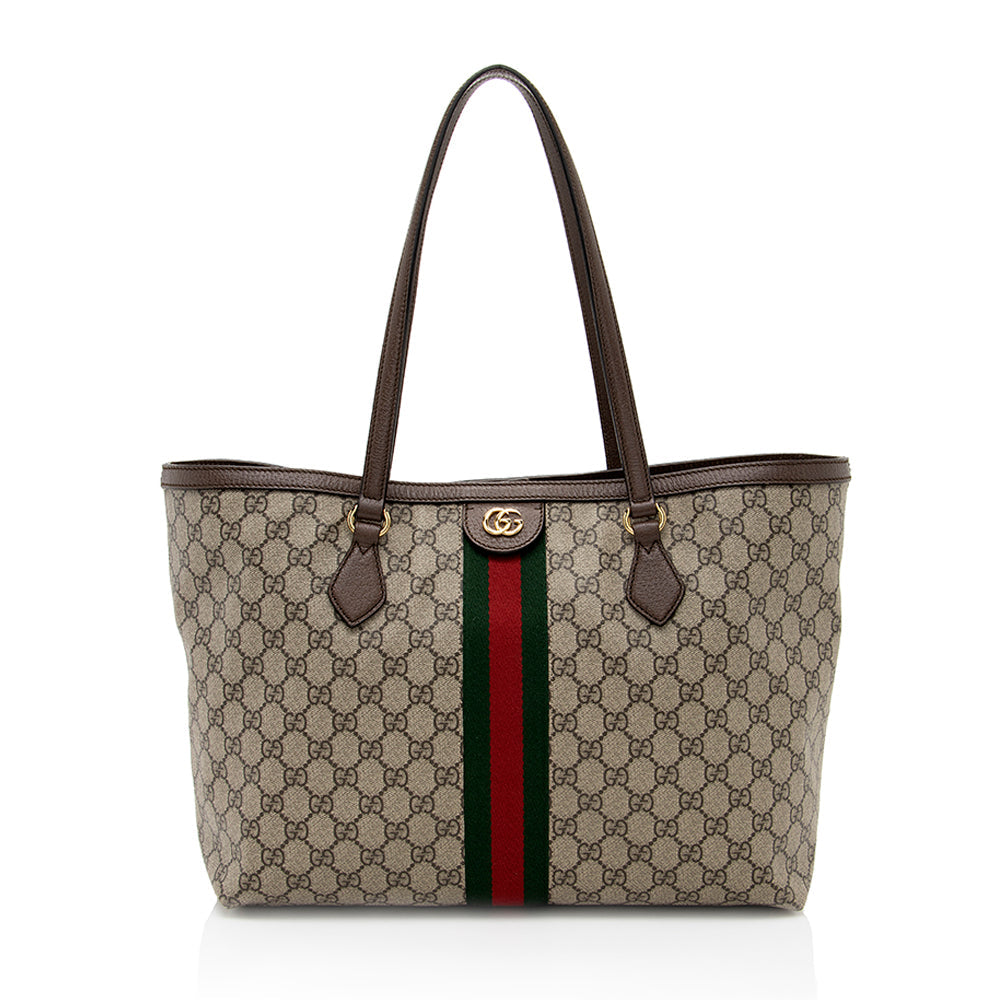 Gucci GG Supreme Ophidia Shopping SHF Leather Canvas Brown Beige Tote Bag
