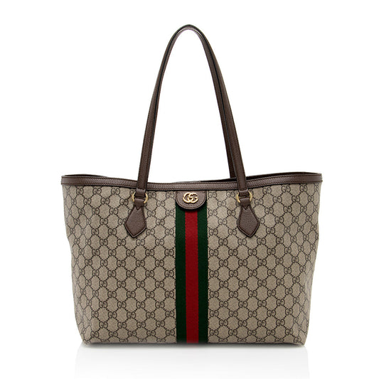 Gucci GG Supreme Ophidia Shopping SHF Leather Canvas Brown Beige Tote Bag