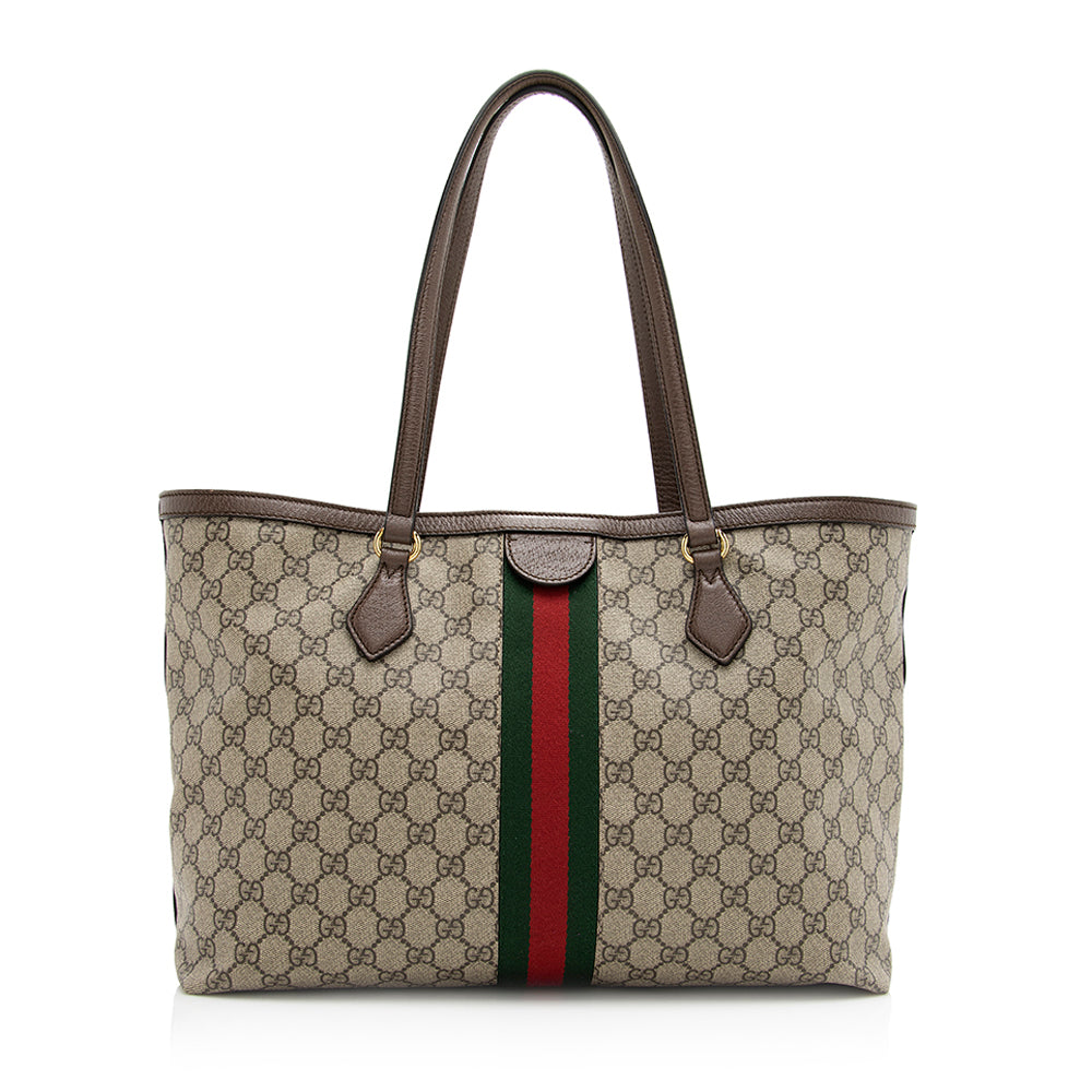 Gucci GG Supreme Ophidia Shopping SHF Leather Canvas Nylon Brown Tote Bag