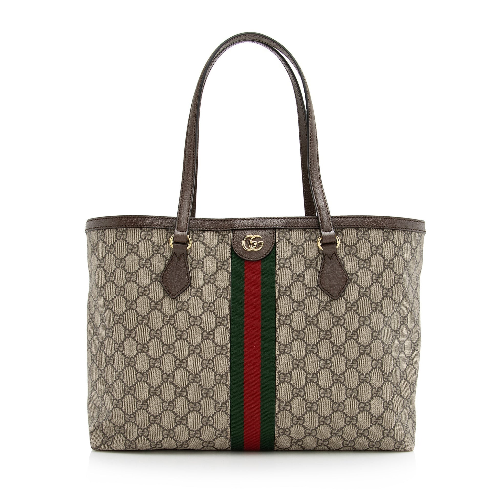 Gucci GG Supreme Ophidia Shopping SHF Leather Canvas Nylon Brown Tote Bag Tote Shf