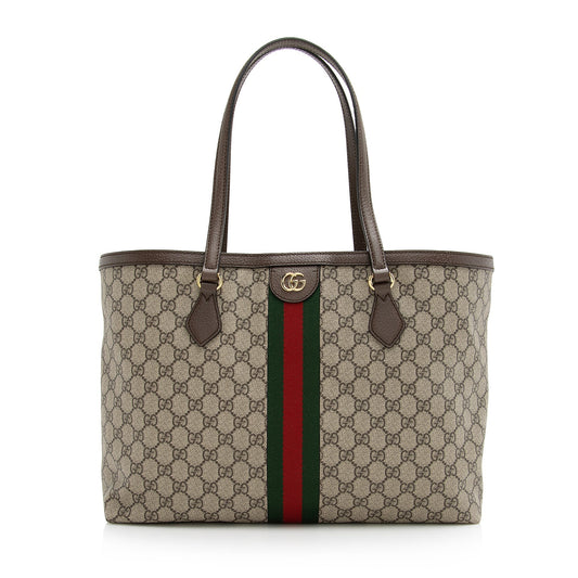 Gucci GG Supreme Ophidia Shopping SHF Leather Canvas Nylon Brown Tote Bag Tote Shf