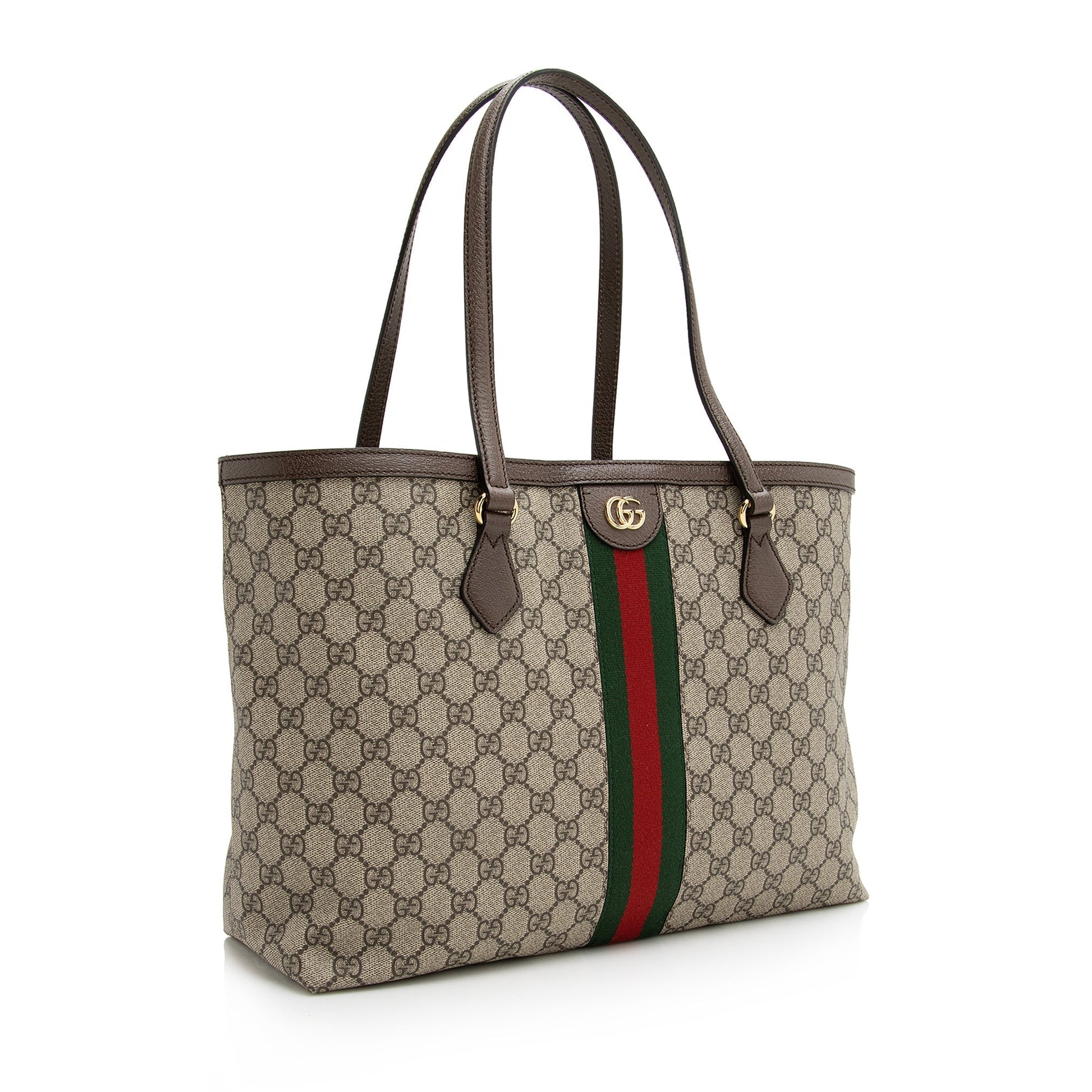 Gucci GG Supreme Ophidia Shopping SHF Leather Canvas Nylon Brown Tote Bag Tote Shf
