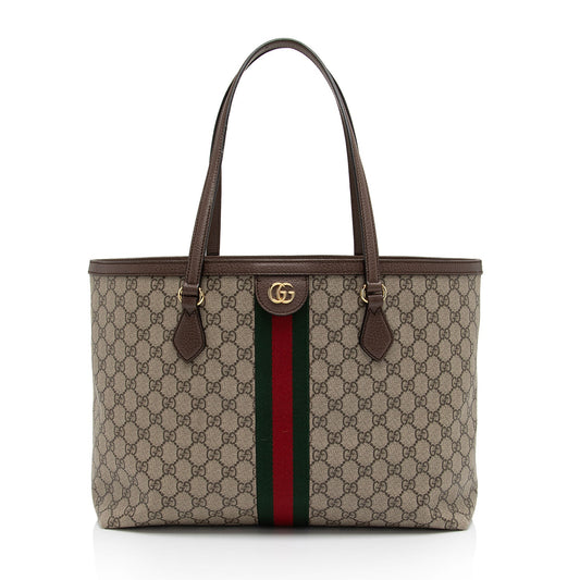 Gucci GG Supreme Ophidia Shopping SHF-ZMdf0x Leather Canvas Nylon Brown Tote Bag