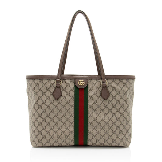 Gucci GG Supreme Ophidia Shopping Leather Canvas Nylon Brown Tote Bag