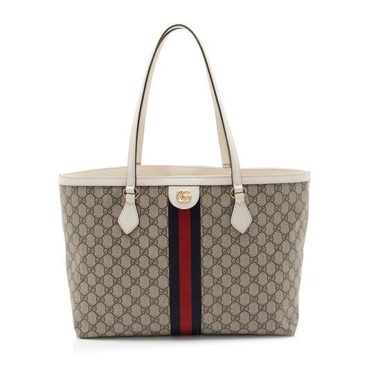 Gucci GG Supreme Ophidia Shopping SHF-Zve3O2 Leather Canvas Nylon White Tote Bag