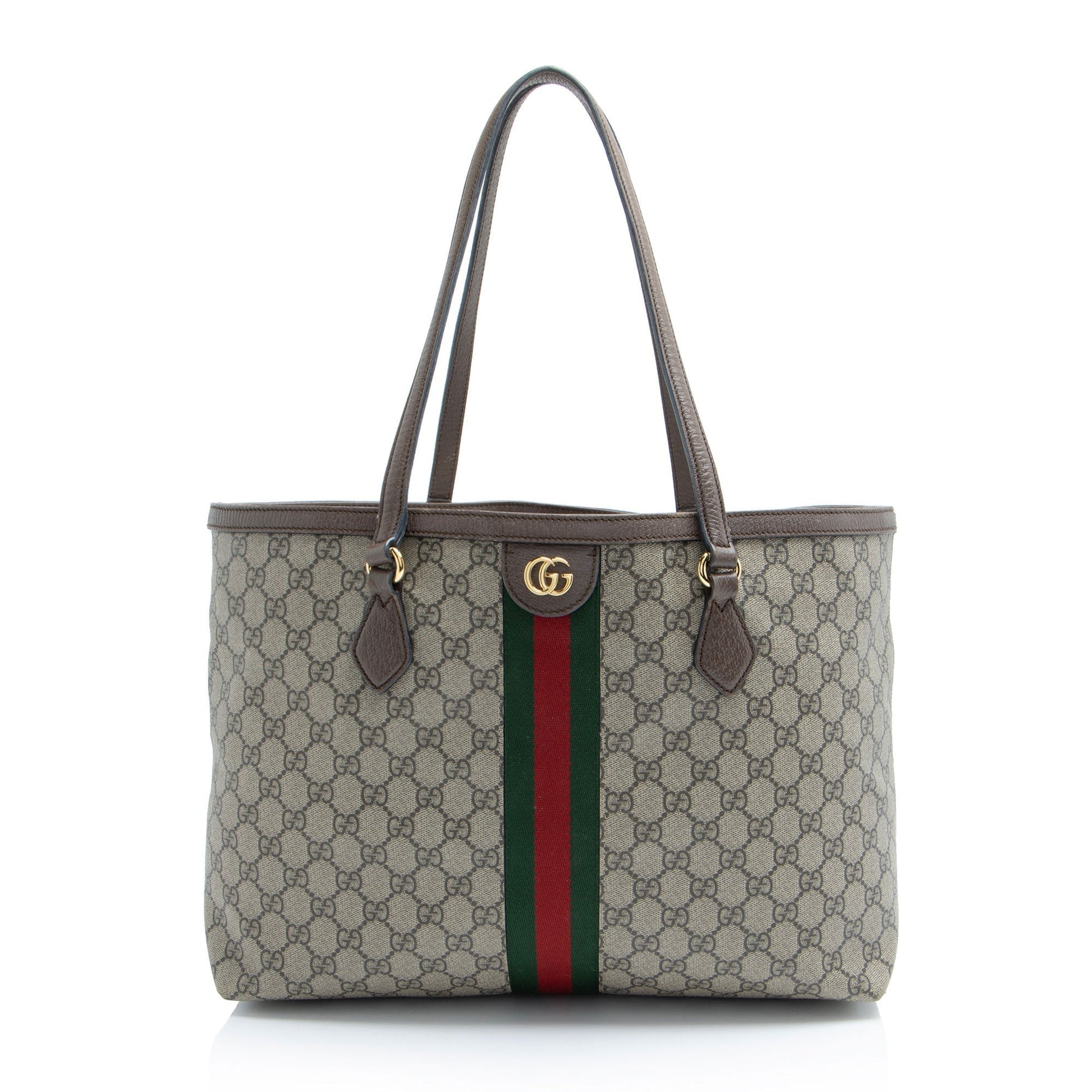 Gucci GG Supreme Ophidia Shopping Leather Canvas Brown Beige Tote Bag