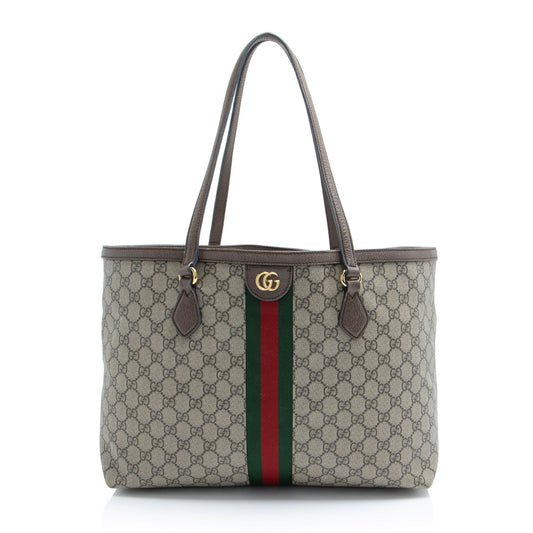 Gucci GG Supreme Ophidia Shopping Leather Canvas Brown Beige Tote Bag