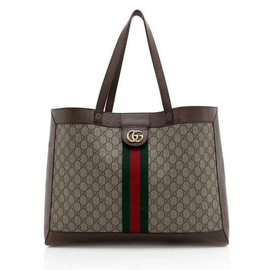 Gucci GG Supreme Ophidia Soft SHF Leather Canvas Nylon Brown Tote Bag 3