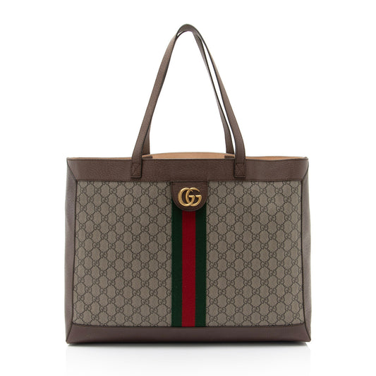 Gucci GG Supreme Ophidia Soft SHF-Di8TWC Leather Canvas Nylon Brown Tote Bag
