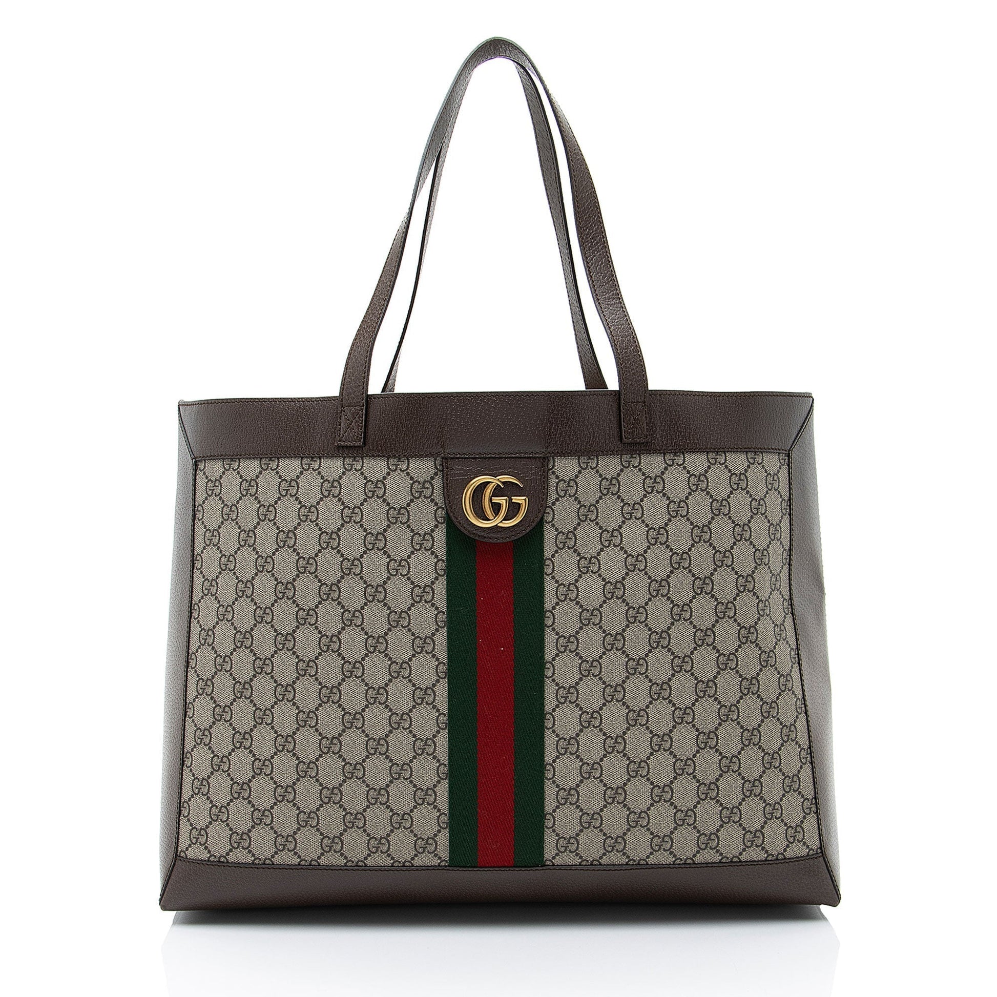 Gucci GG Supreme Ophidia Soft Leather Canvas Nylon Brown Tote Bag