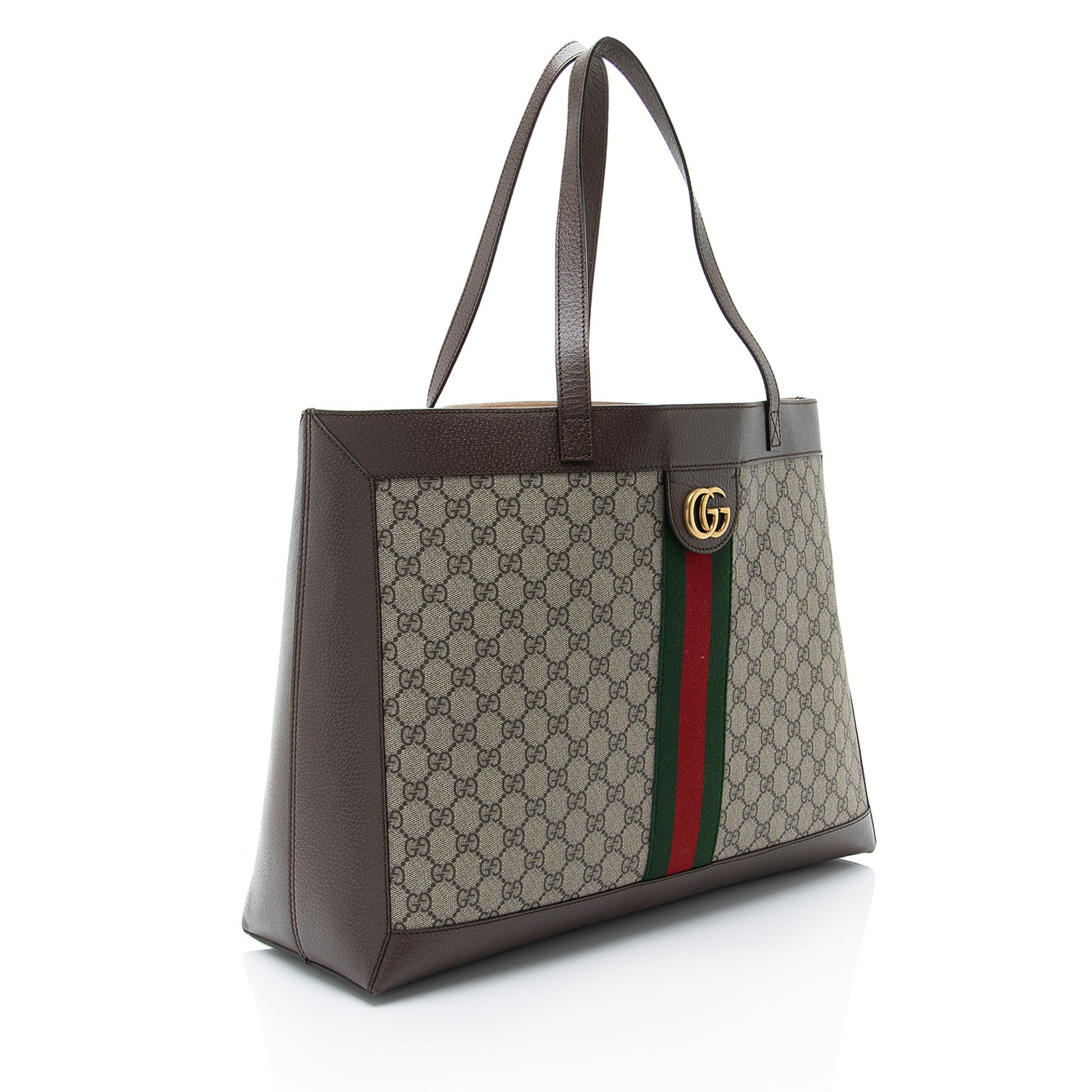 Gucci GG Supreme Ophidia Soft Leather Canvas Nylon Brown Tote Bag
