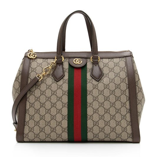 Gucci GG Supreme Ophidia Top Handle Leather Canvas Nylon Brown Tote Bag Shf En4Bhr