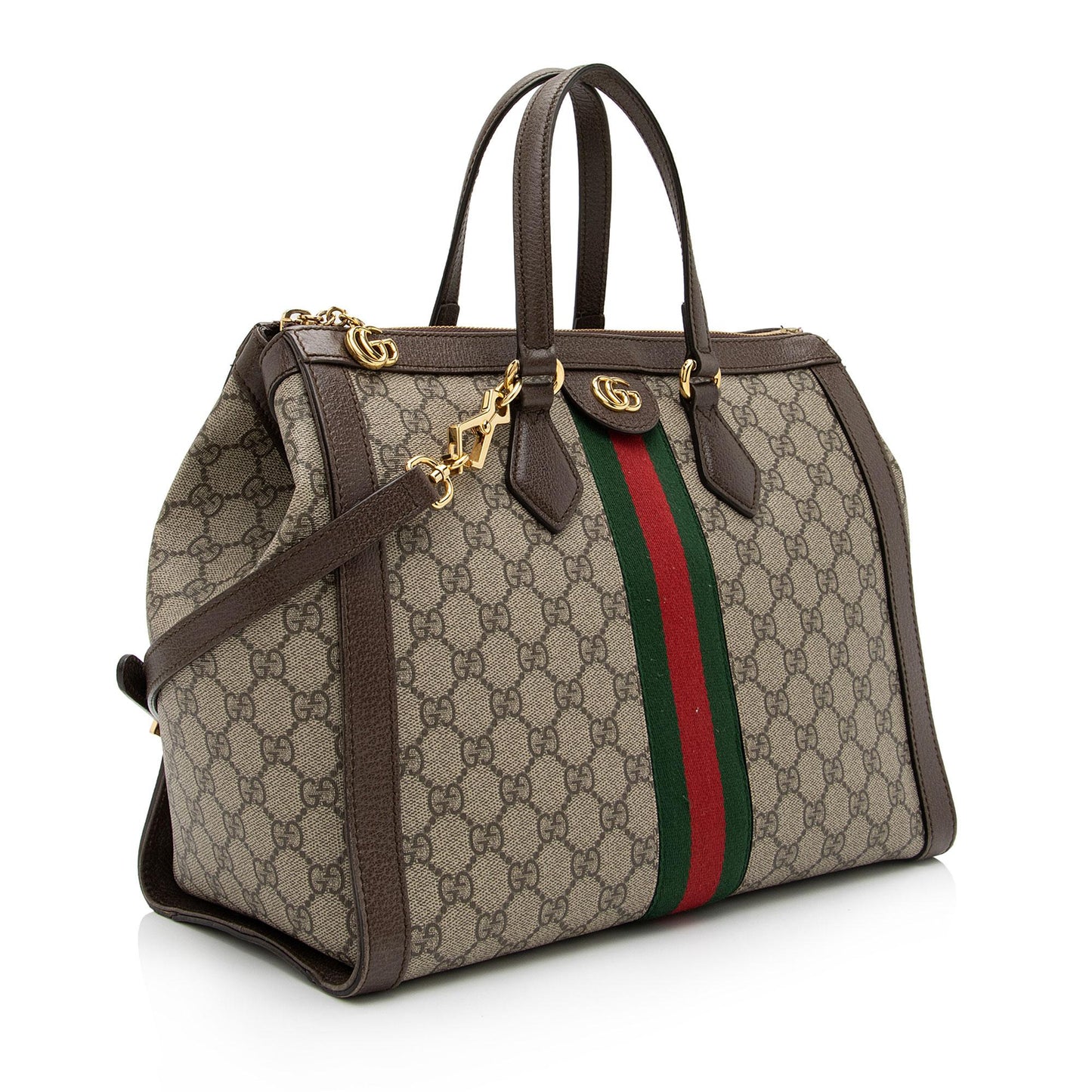 Gucci GG Supreme Ophidia Top Handle Leather Canvas Nylon Brown Tote Bag Shf En4Bhr