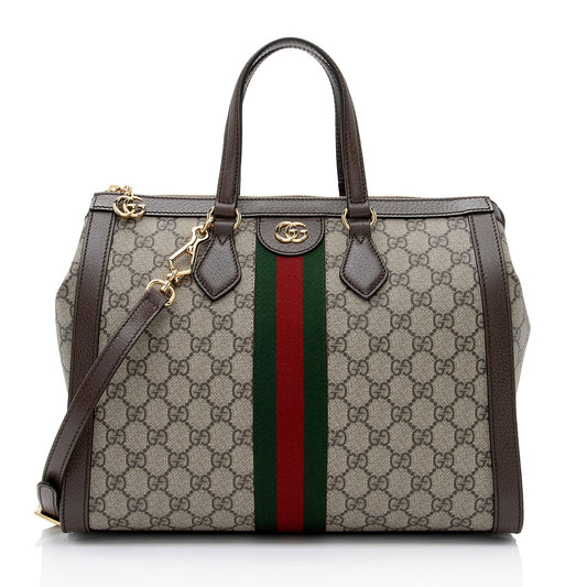 Gucci GG Supreme Ophidia Top Handle Leather Canvas Nylon Brown Tote Bag Shf Vignlg