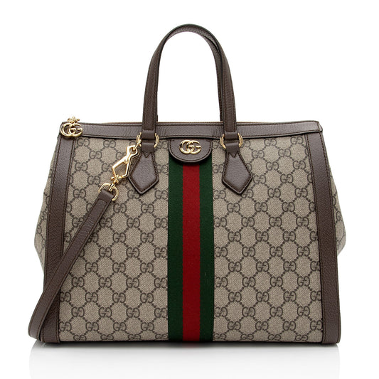 Gucci GG Supreme Ophidia Top Handle Leather Canvas Nylon Brown Tote Bag
