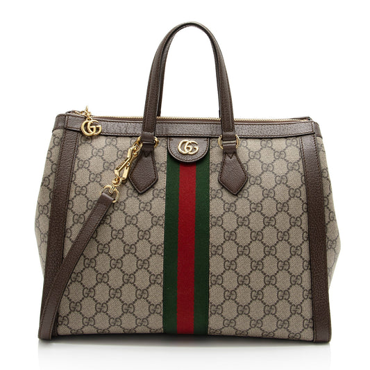 Gucci GG Supreme Ophidia Top Handle Leather Canvas Nylon Brown Tote Bag Shf Kdh0Rn