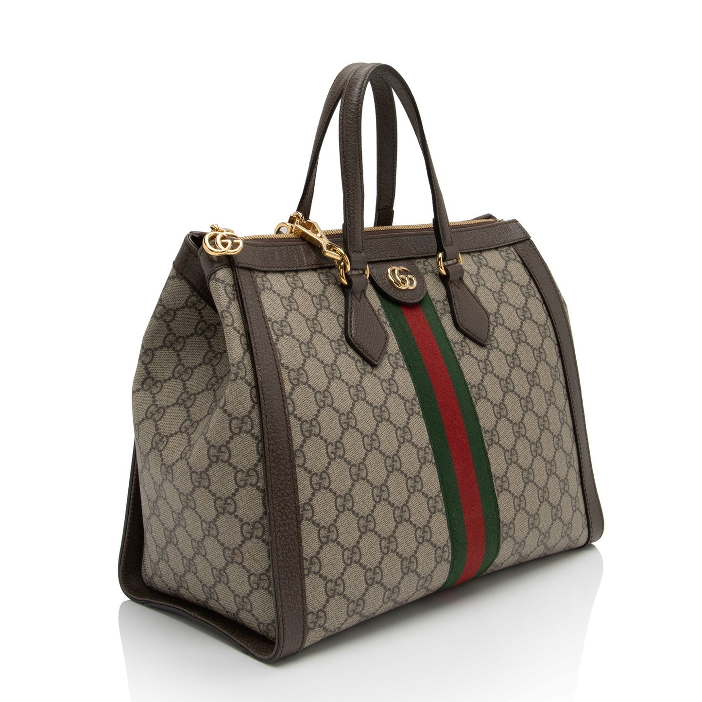 Gucci GG Supreme Ophidia Top Handle Leather Canvas Nylon Brown Tote Bag Shf Kdh0Rn