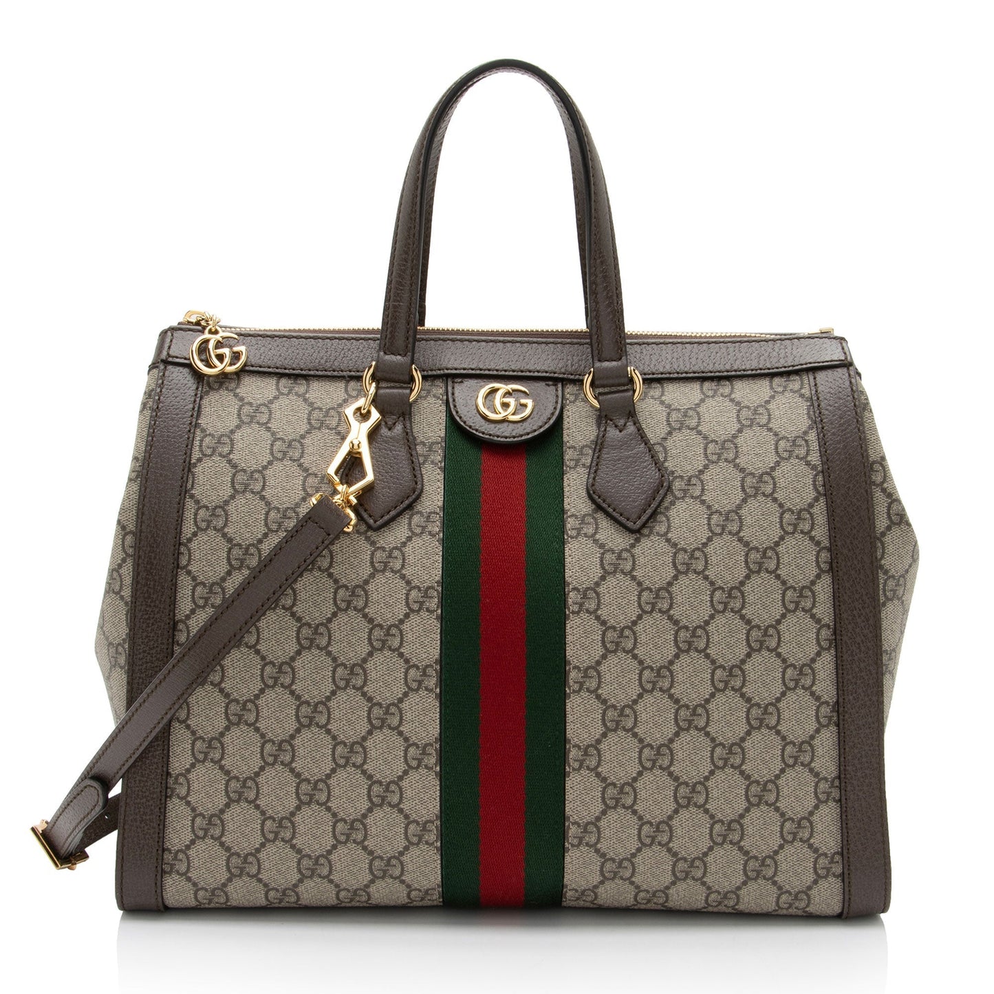 Gucci GG Supreme Ophidia SHF-OYI31D Leather Canvas Nylon Brown Tote Bag