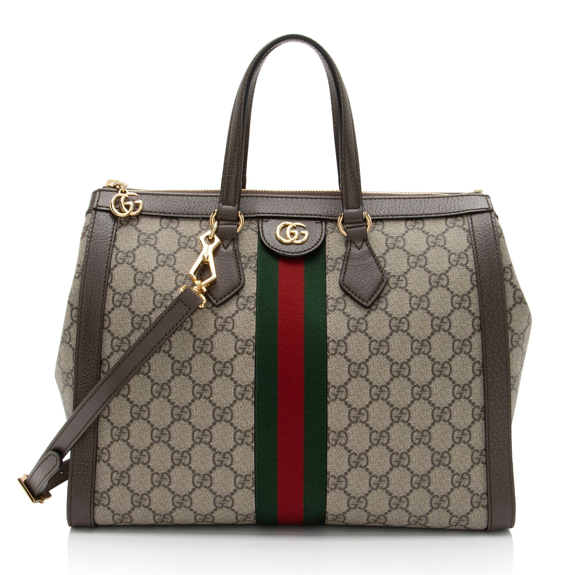 Gucci GG Supreme Ophidia SHF-OYI31D Leather Canvas Nylon Brown Tote Bag
