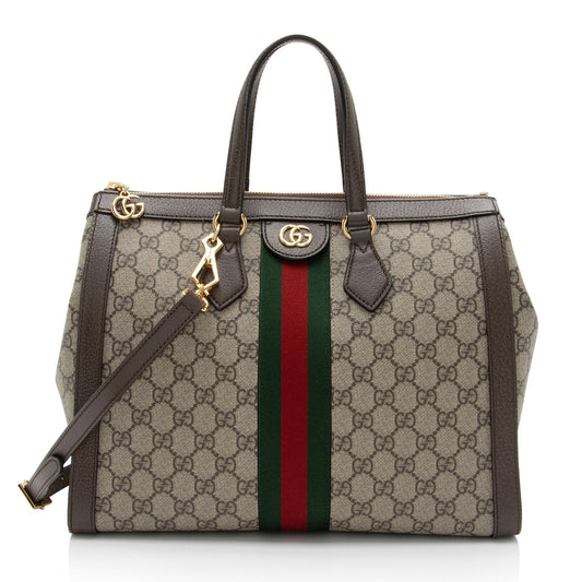 Gucci GG Supreme Ophidia SHF-OYI31D Leather Canvas Nylon Brown Tote Bag