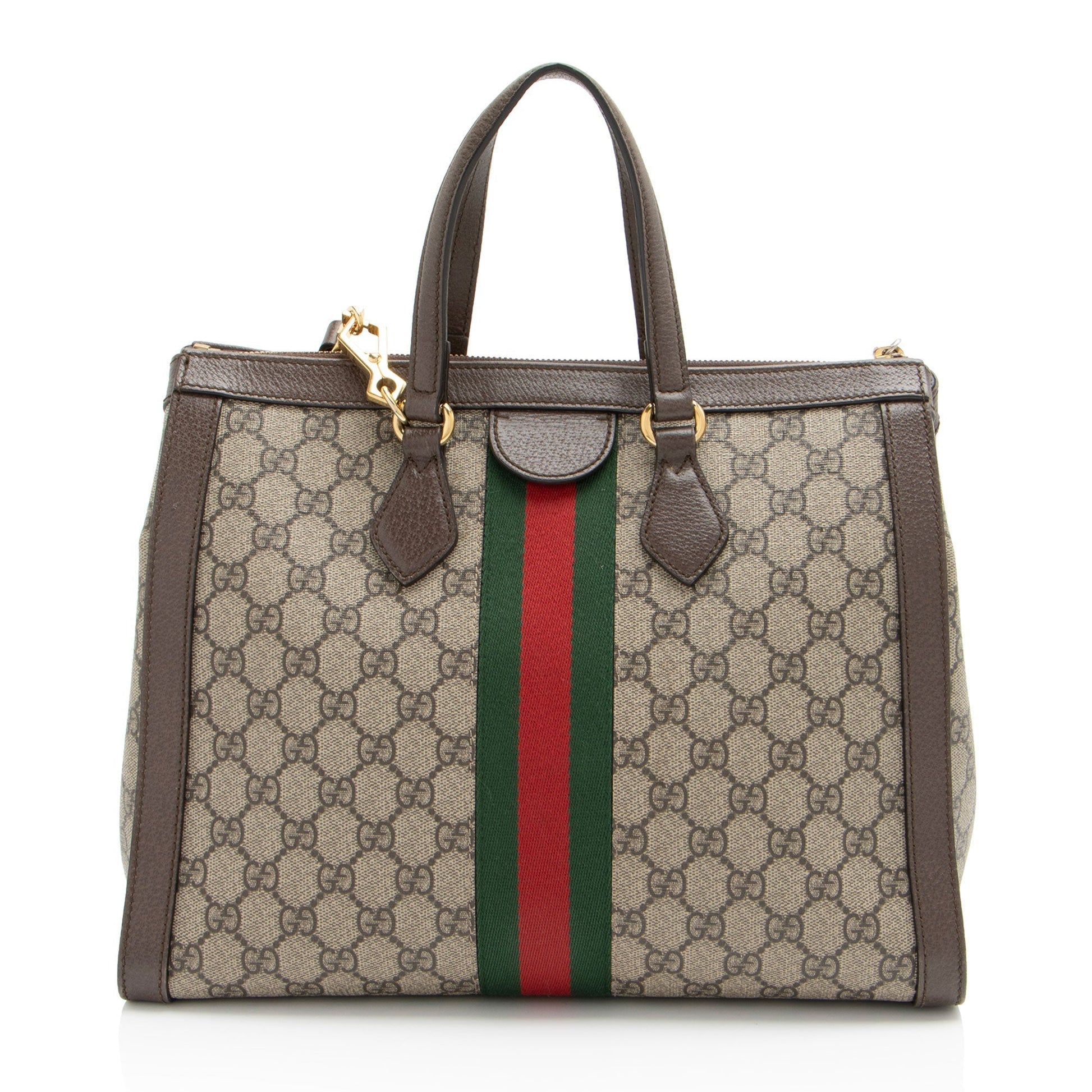 Gucci GG Supreme Ophidia Leather Canvas Nylon Brown Tote Bag Shf Dwkbx4