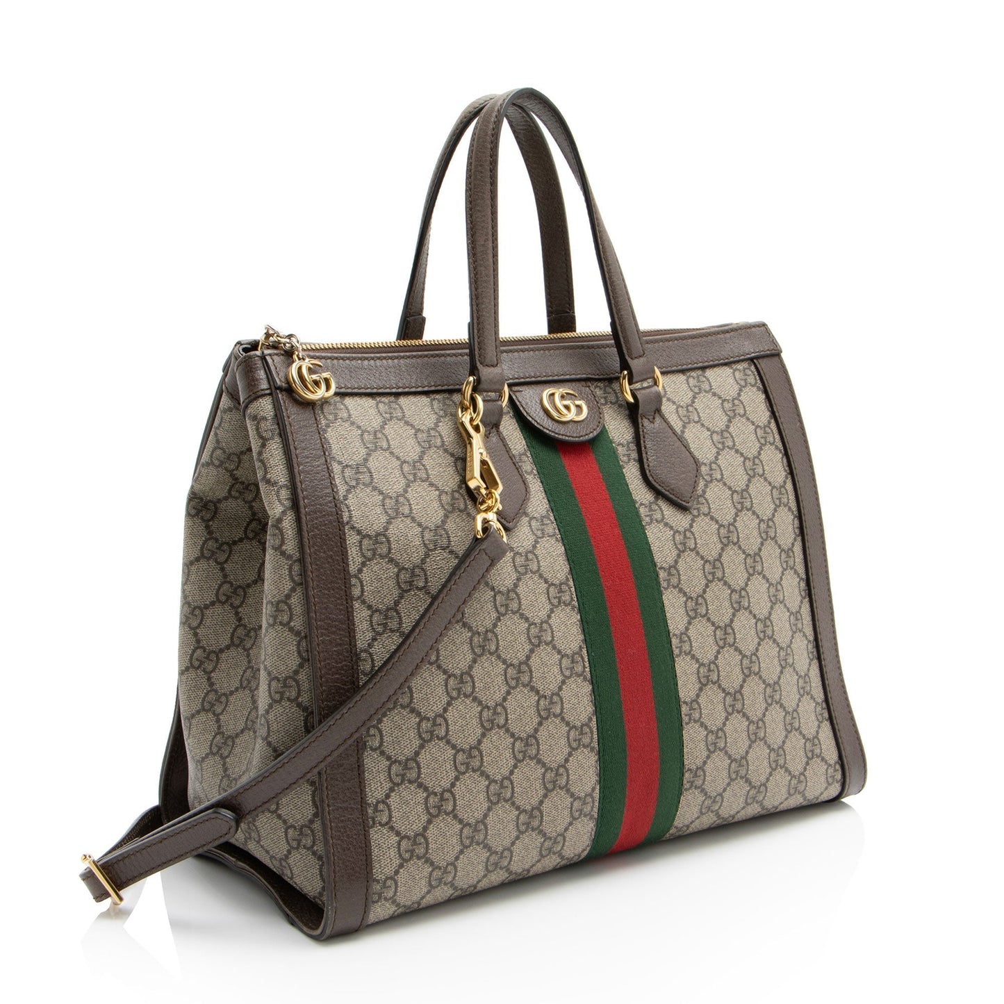 Gucci GG Supreme Ophidia Leather Canvas Nylon Brown Tote Bag Shf Dwkbx4