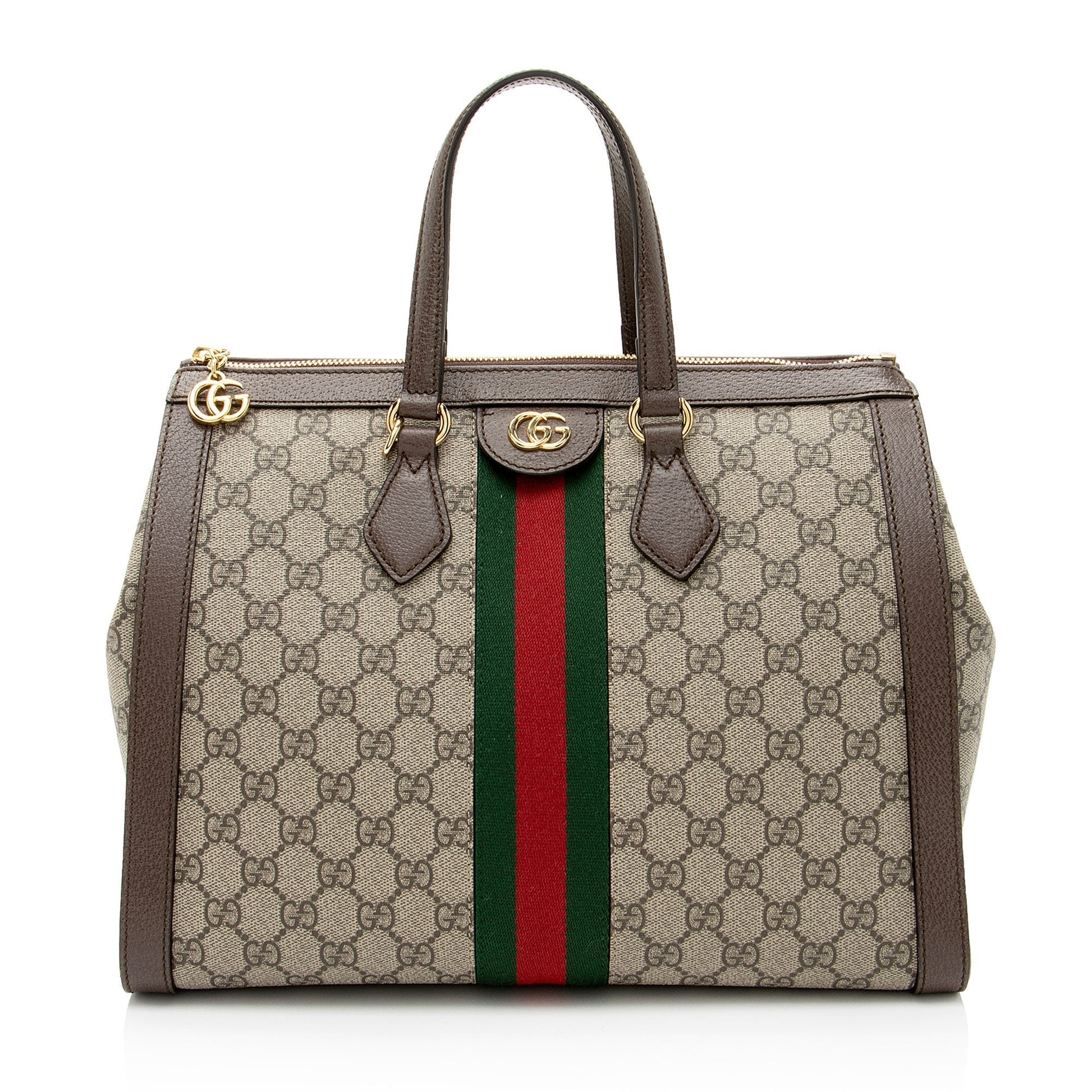 Gucci GG Supreme Ophidia Leather Canvas Nylon Brown Tote Bag Medium Tote