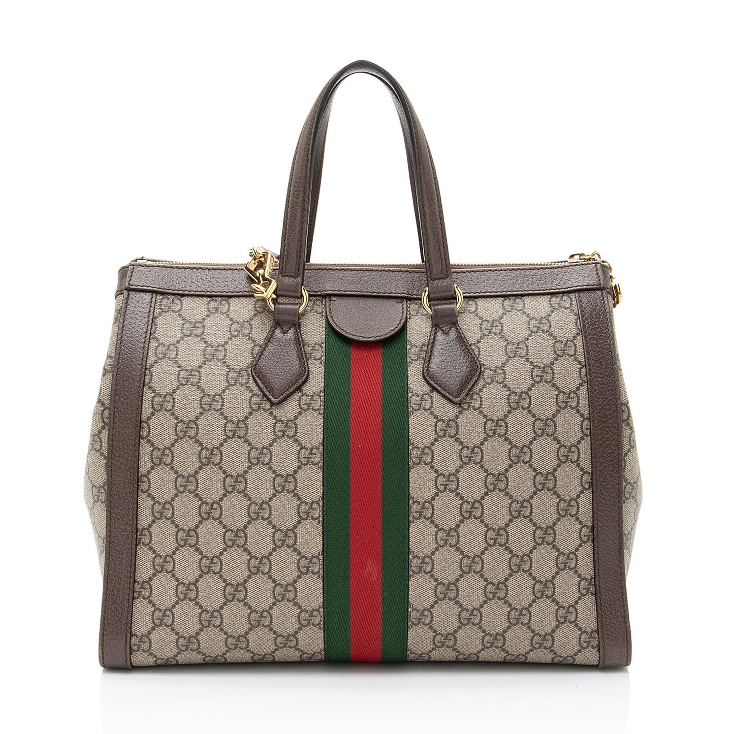 Gucci GG Supreme Ophidia Leather Canvas Nylon Brown Tote Bag