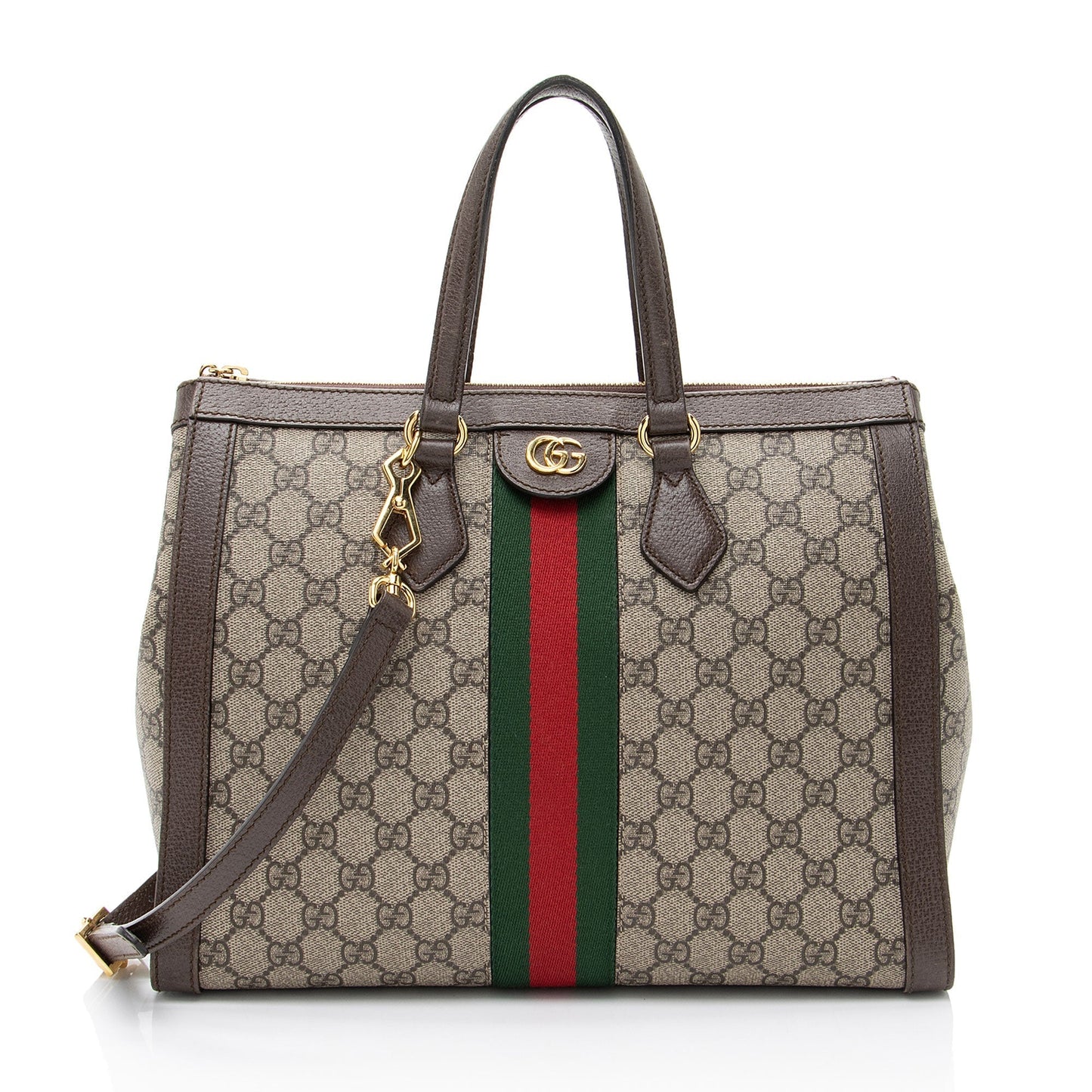 Gucci GG Supreme Ophidia Leather Canvas Nylon Brown Tote Bag
