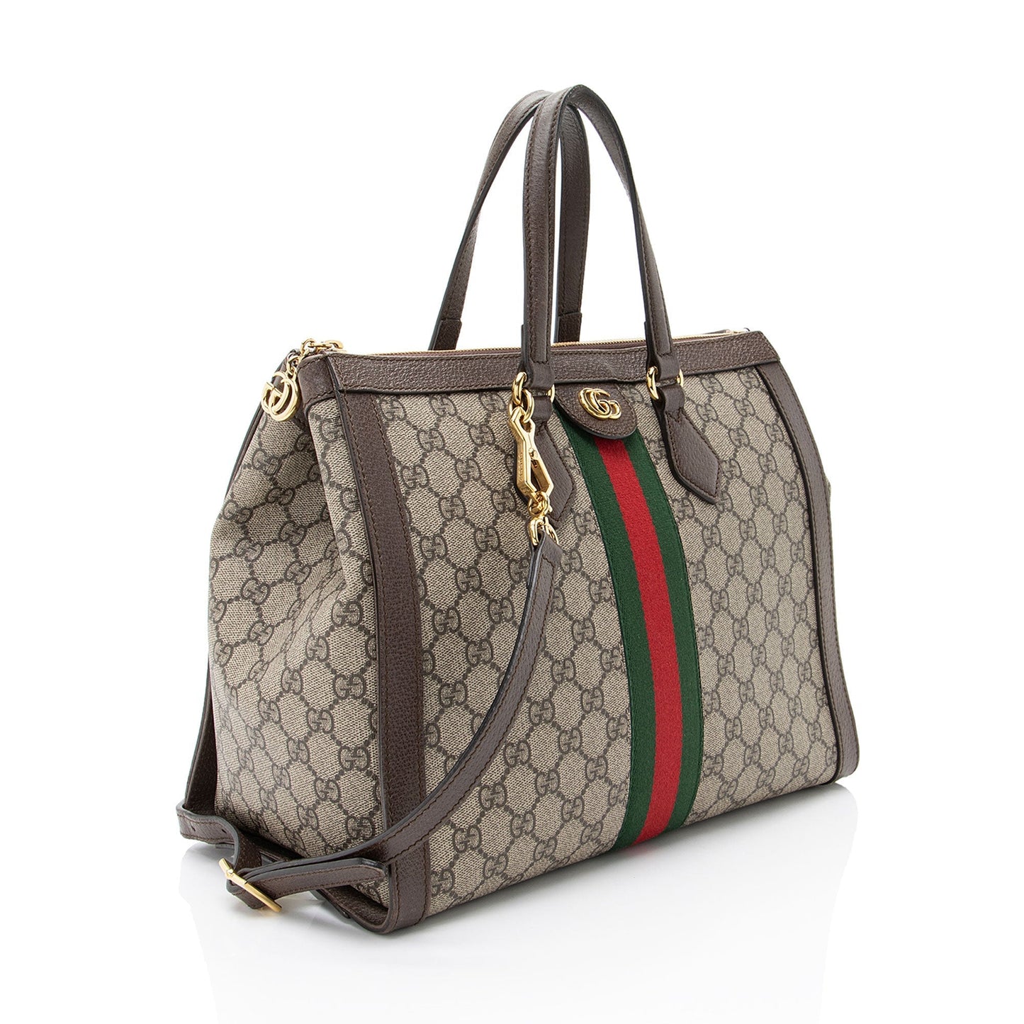 Gucci GG Supreme Ophidia Leather Canvas Nylon Brown Tote Bag