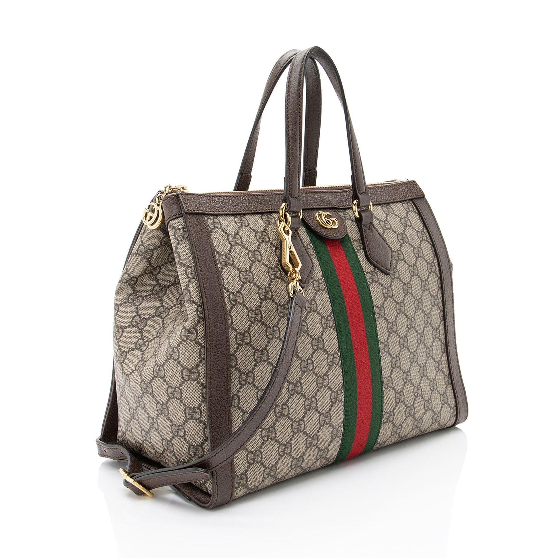 Gucci GG Supreme Ophidia Leather Canvas Nylon Brown Tote Bag