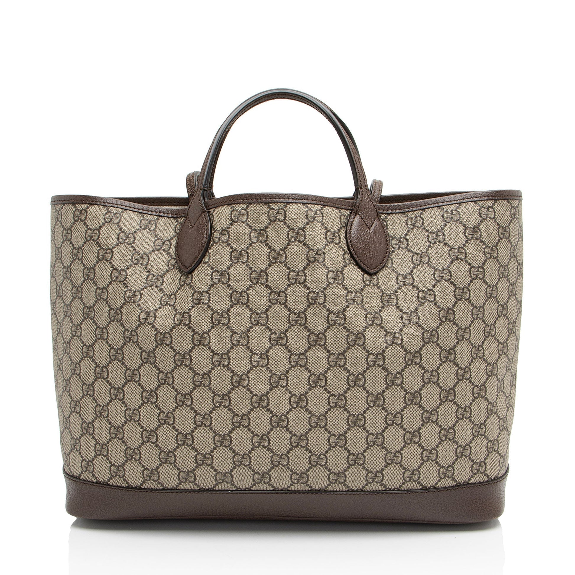 Gucci GG Supreme Ophidia E W Leather Canvas Brown Beige Tote Bag