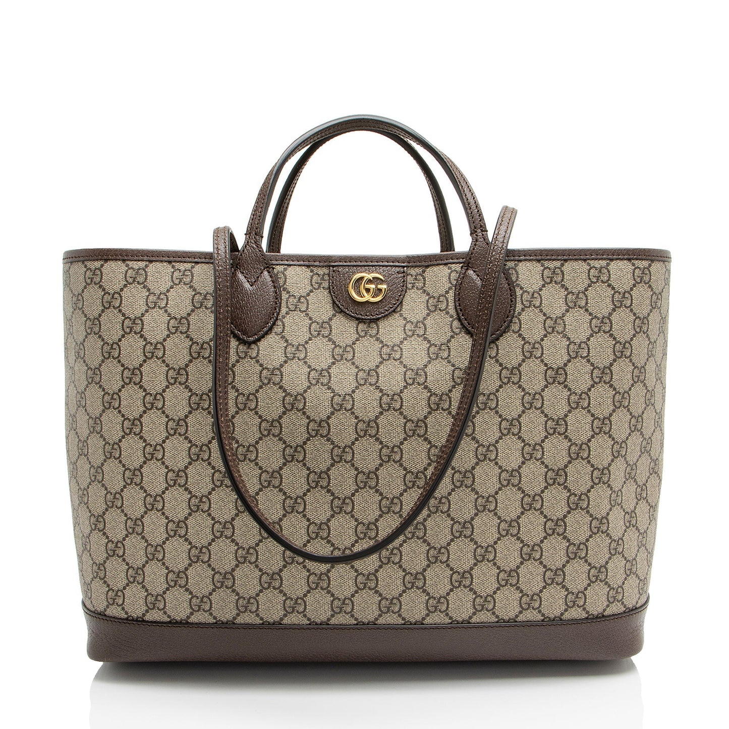 Gucci GG Supreme Ophidia E W Leather Canvas Brown Beige Tote Bag