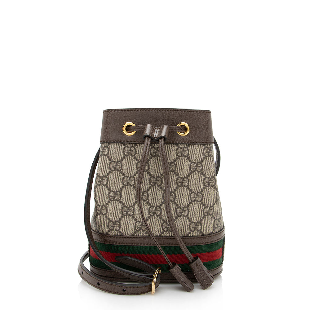 Gucci GG Supreme Ophidia Bucket SHF Leather Canvas Nylon Brown Crossbody Bag Bag Shf