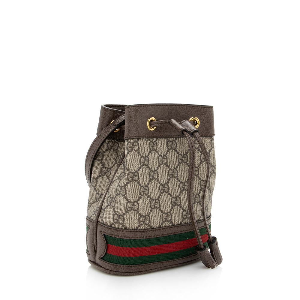 Gucci GG Supreme Ophidia Bucket SHF Leather Canvas Nylon Brown Crossbody Bag Bag Shf
