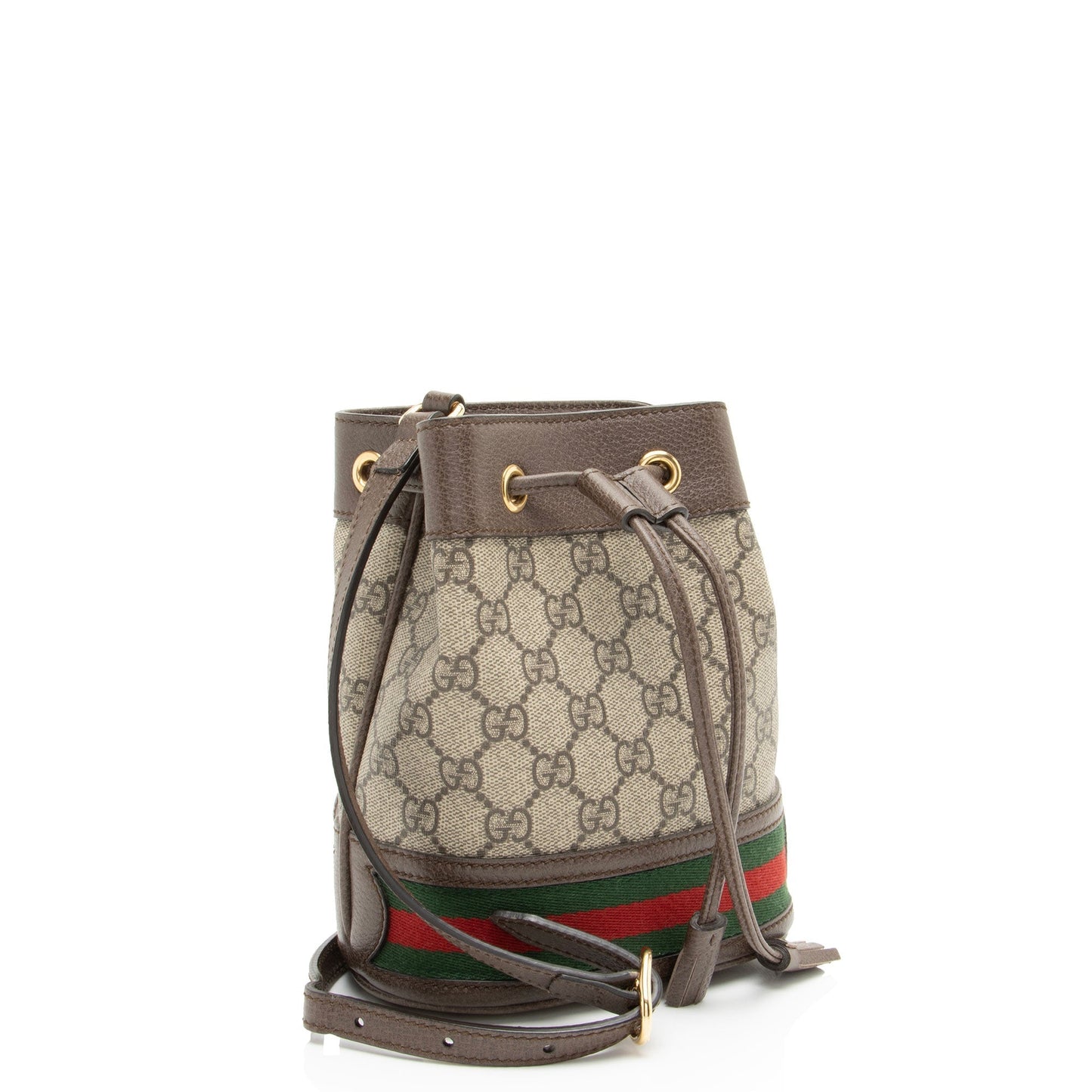 Gucci GG Supreme Ophidia Bucket Leather Canvas Nylon Brown Crossbody Bag