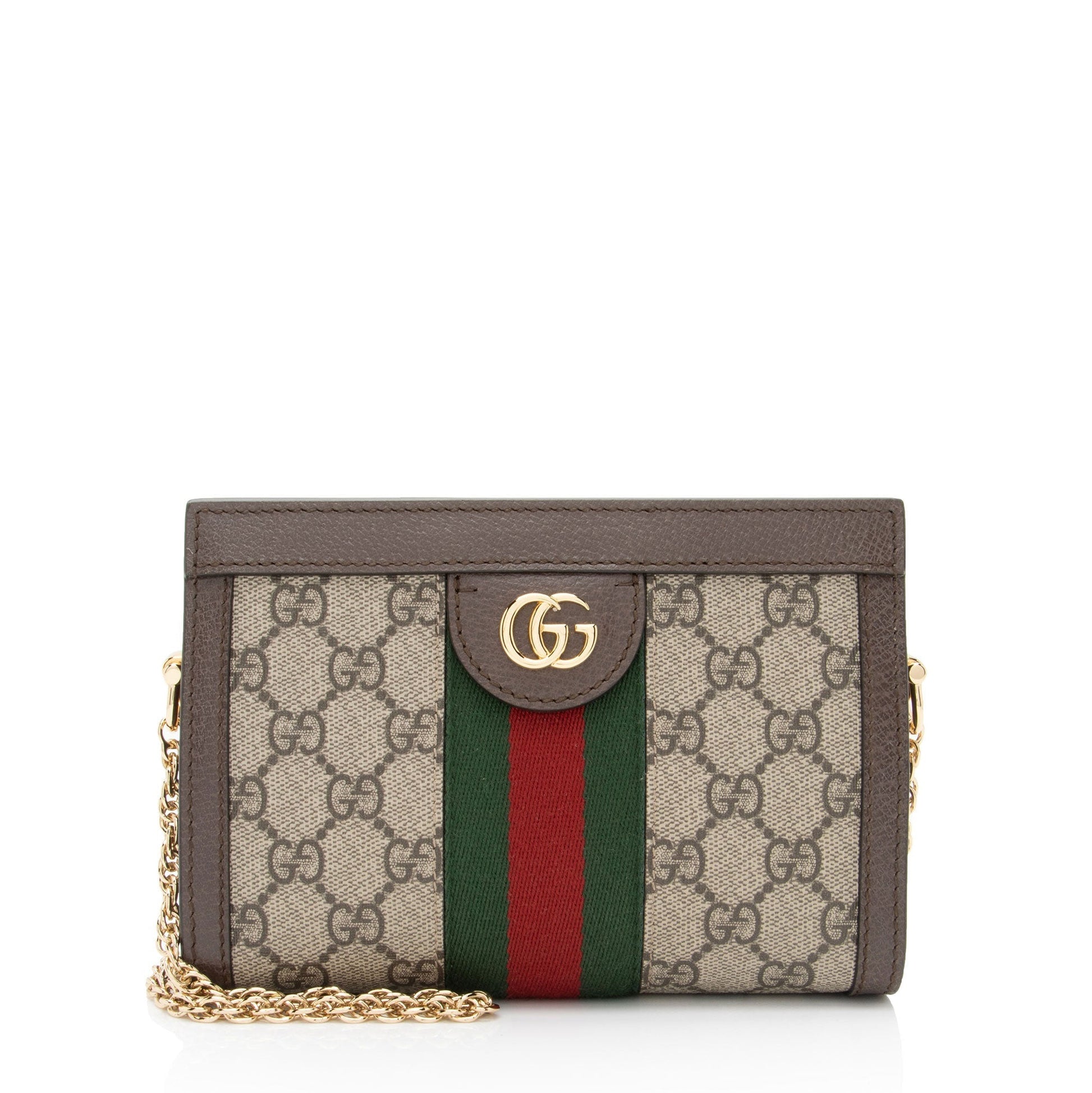 Gucci GG Supreme Ophidia Chain SHF-x5jQ2H Leather Canvas Nylon Brown Crossbody Bag