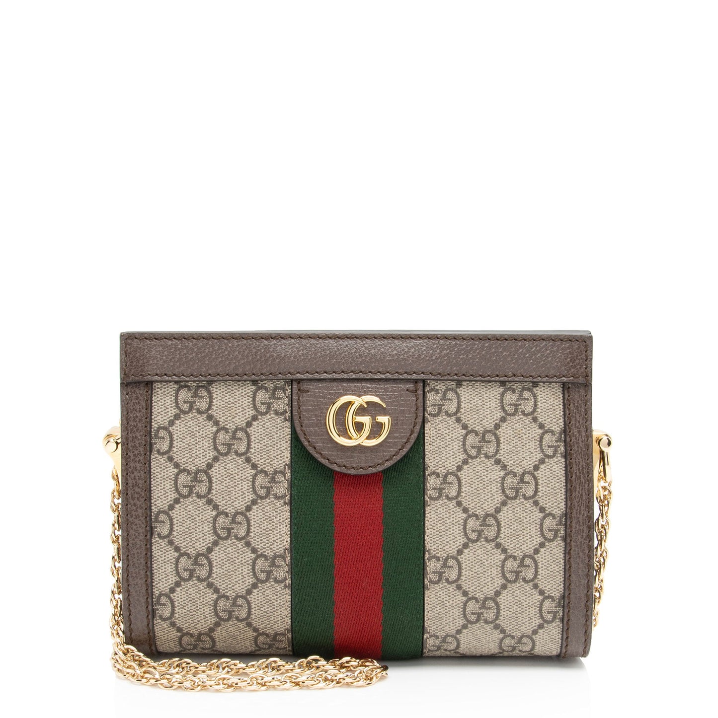 Gucci GG Supreme Ophidia Chain Leather Canvas Nylon Brown Crossbody Bag
