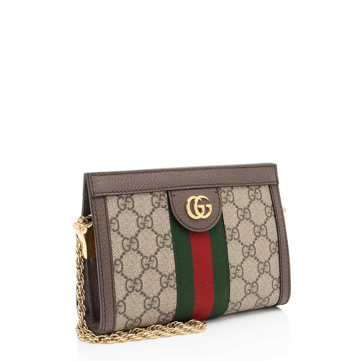 Gucci GG Supreme Ophidia Chain Leather Canvas Nylon Brown Crossbody Bag