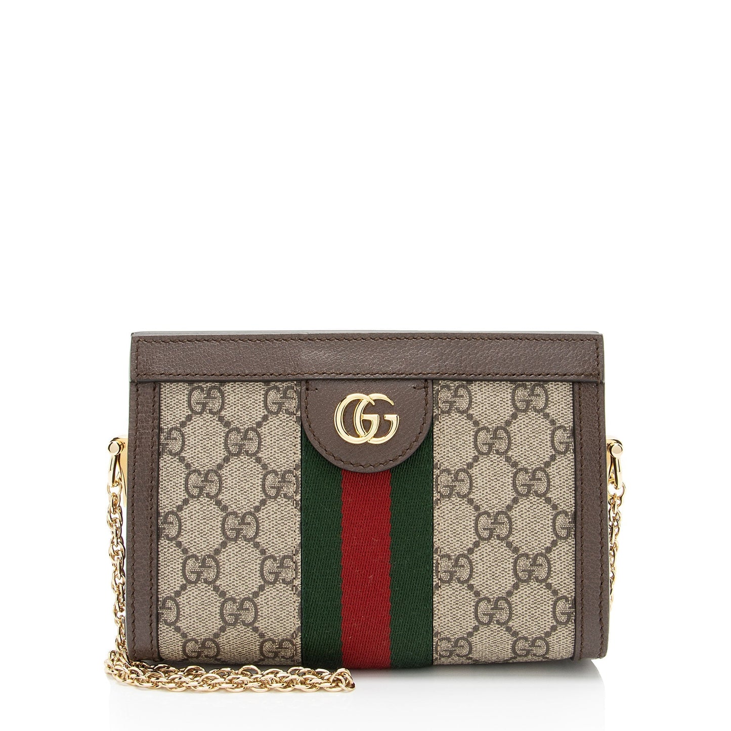 Gucci GG Supreme Ophidia Chain SHF-SgHmHl Leather Canvas Nylon Brown Crossbody Bag