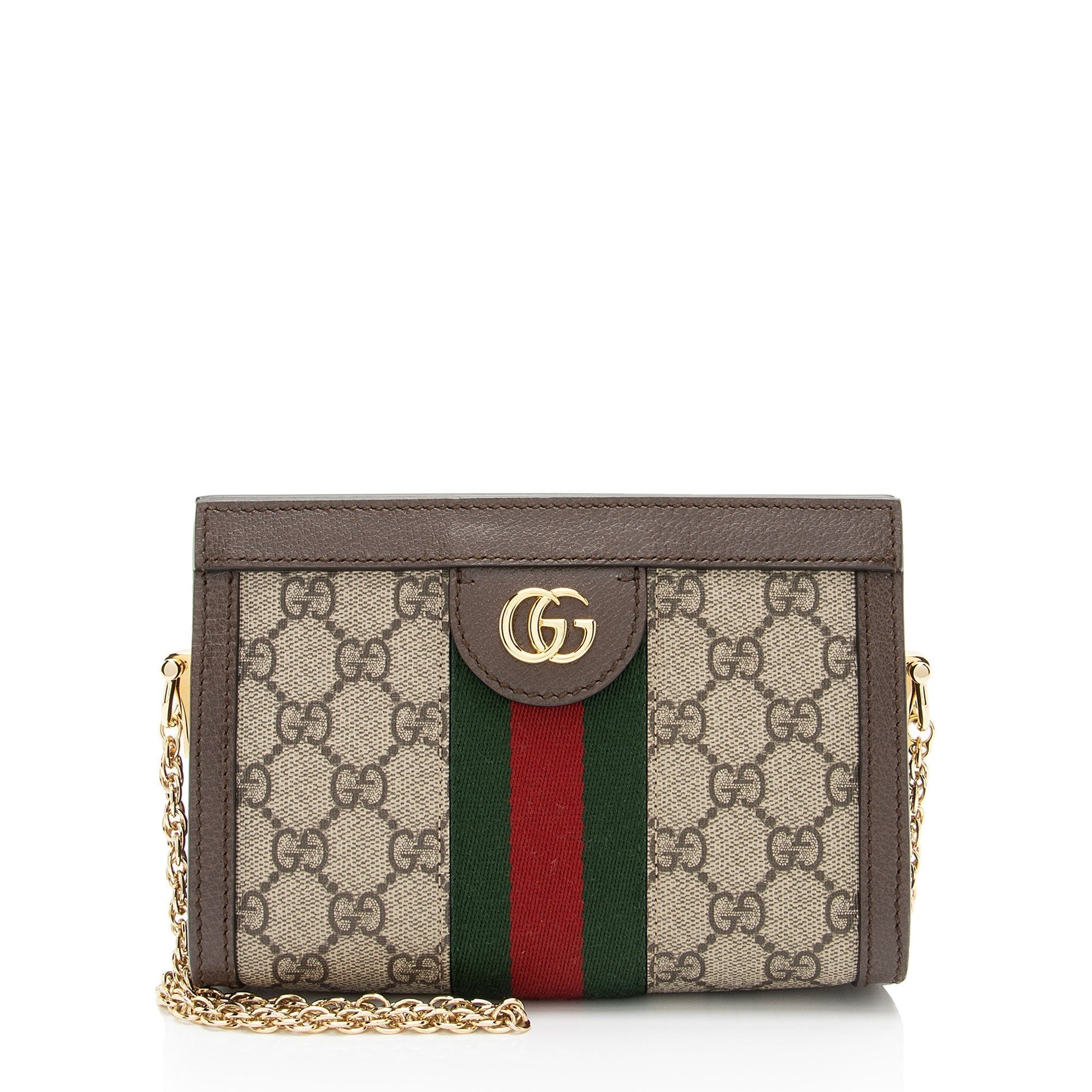 Gucci GG Supreme Ophidia Chain SHF-SgHmHl Leather Canvas Nylon Brown Crossbody Bag