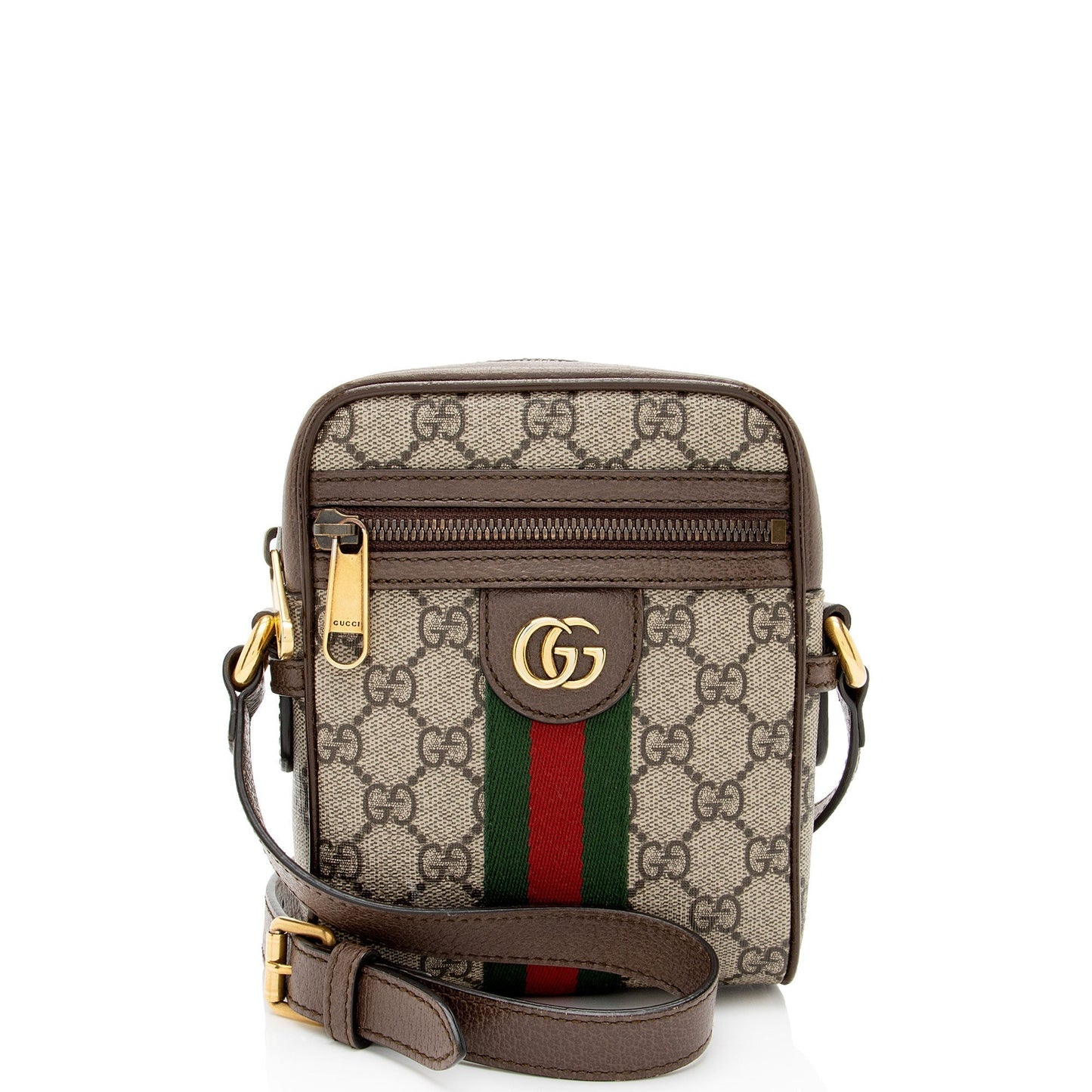 Gucci GG Supreme Ophidia Messenger Leather Canvas Nylon Brown Shoulder Bag Mini Messenger