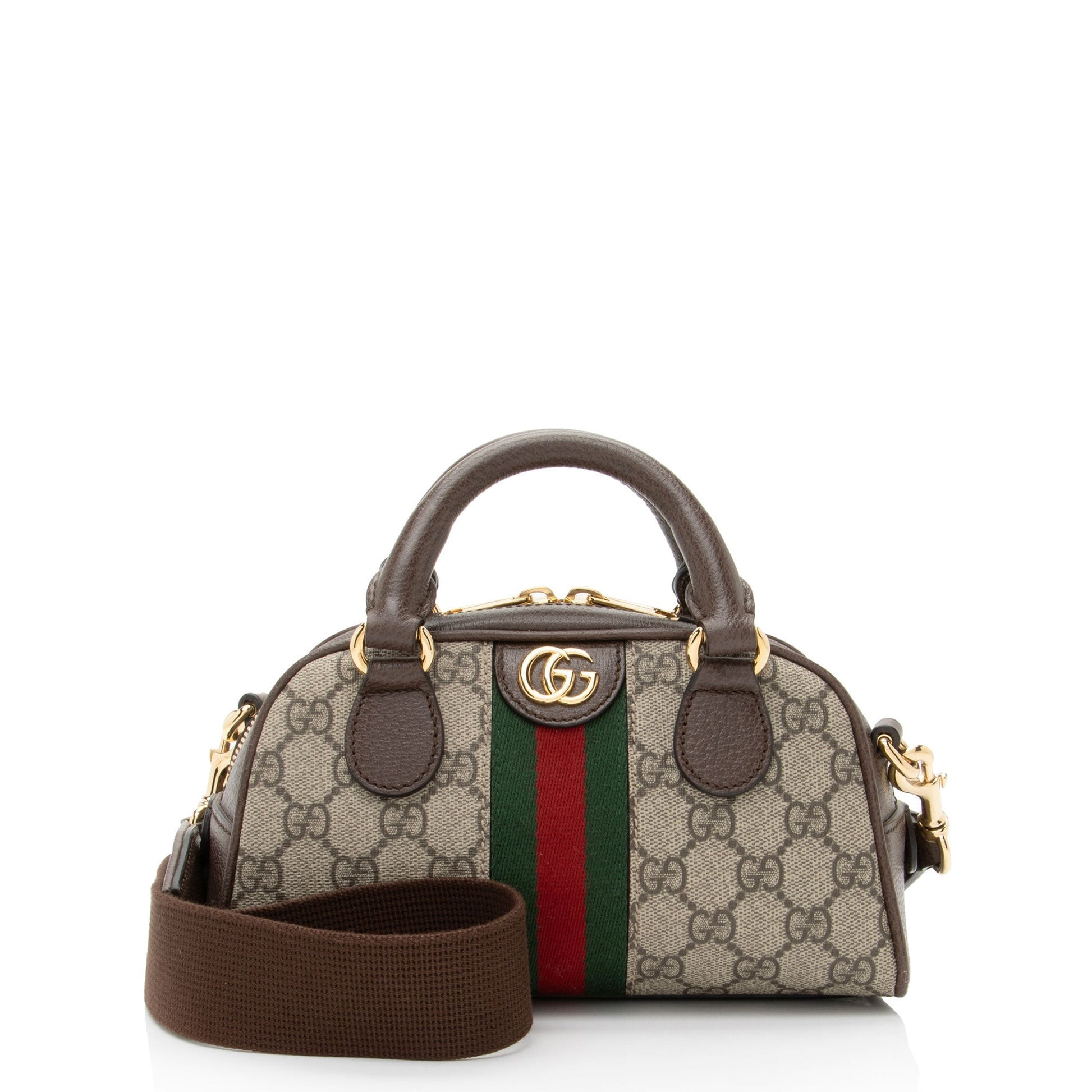 Gucci GG Supreme Ophidia Leather Canvas Nylon Brown Satchel Bag