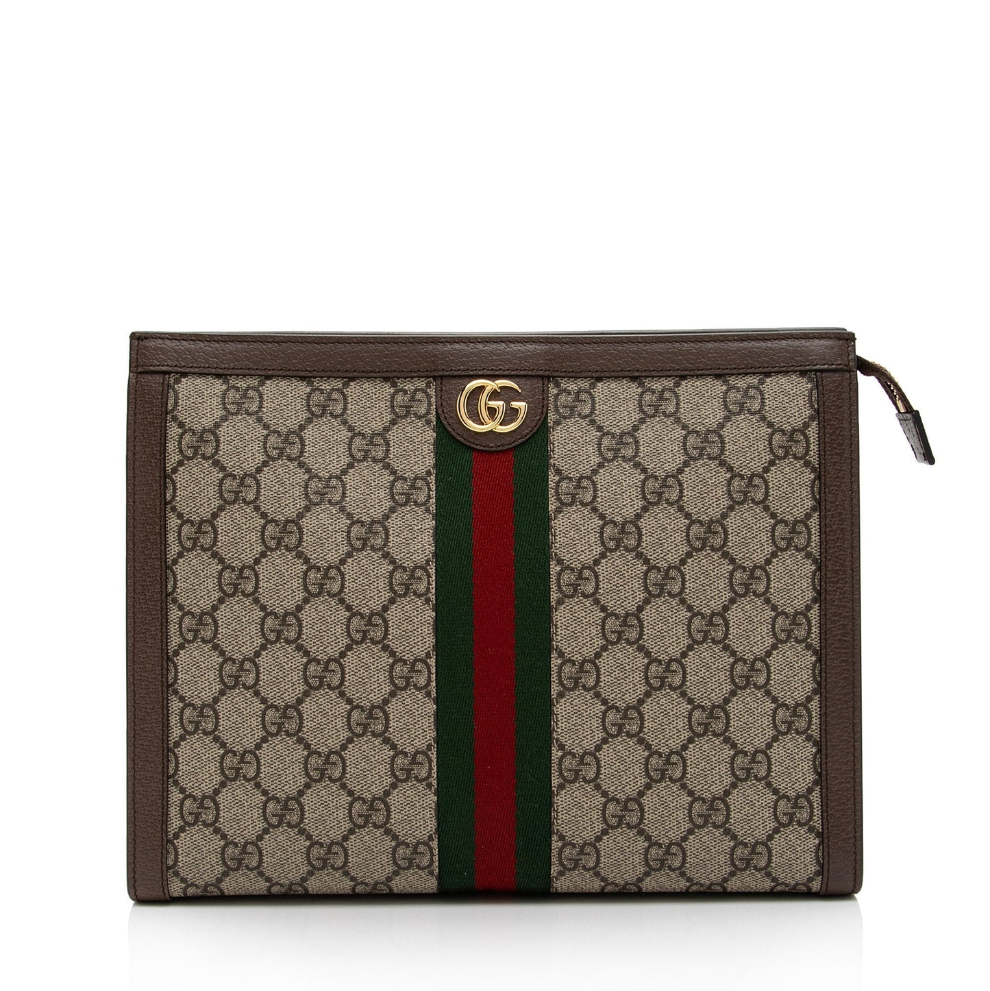 Gucci GG Supreme Ophidia Pouch SHF-KSvN5n Leather Canvas Nylon Brown Clutch Bag